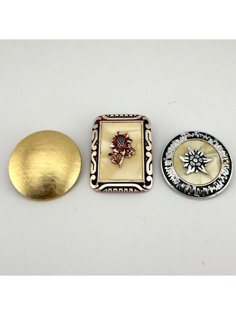 Vintage Scarf Clip Ring Set Eloxal W Germany Floral Gold Rose Silver Tone